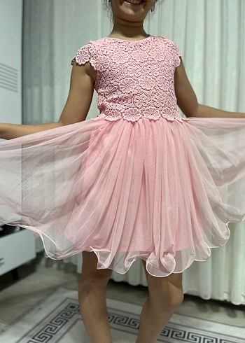 Pembe Dantel Detaylı Kız Çocuk Elbise - Görsel 3