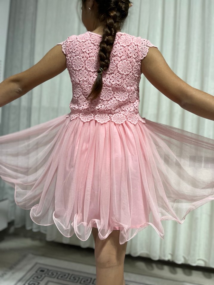 Pembe Dantel Detaylı Kız Çocuk Elbise - Görsel 5