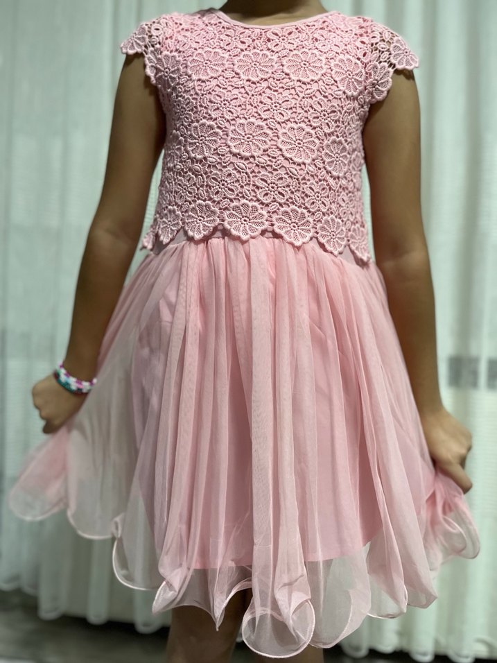 Pembe Dantel Detaylı Kız Çocuk Elbise - Görsel 4