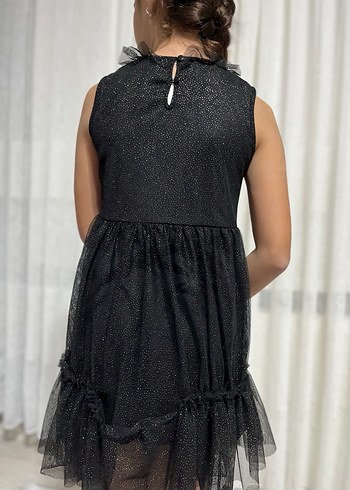 Kız Çocuk Siyah Fırfırlı Strappy Goth Elbise - Görsel 2