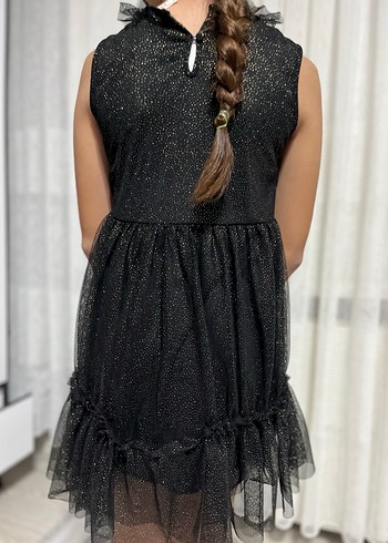 Kız Çocuk Siyah Fırfırlı Strappy Goth Elbise - Görsel 3