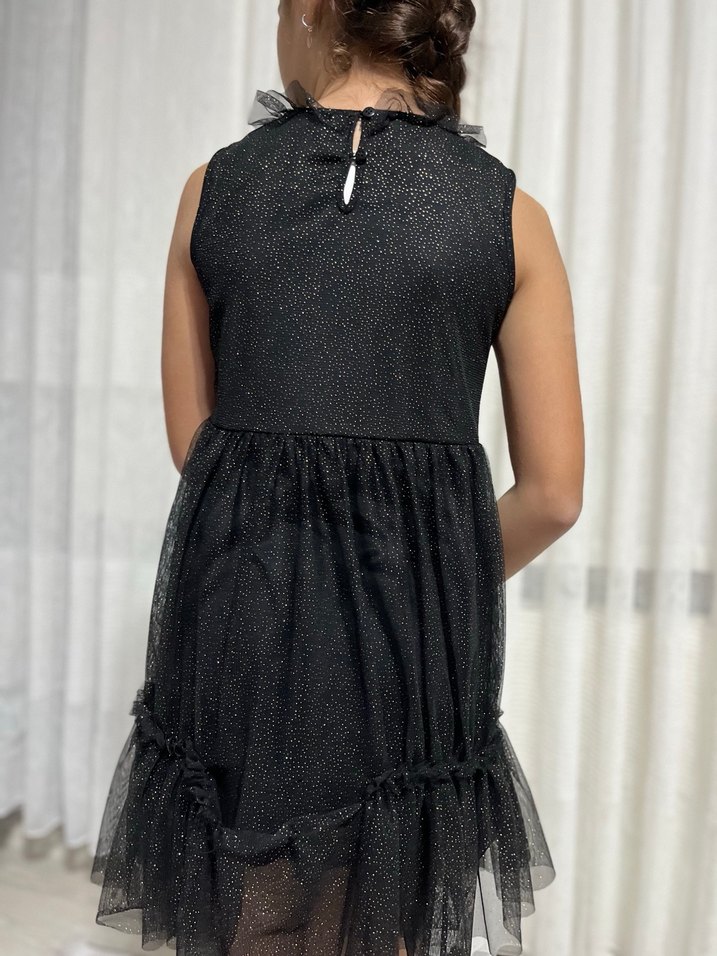 Kız Çocuk Siyah Fırfırlı Strappy Goth Elbise - Görsel 2