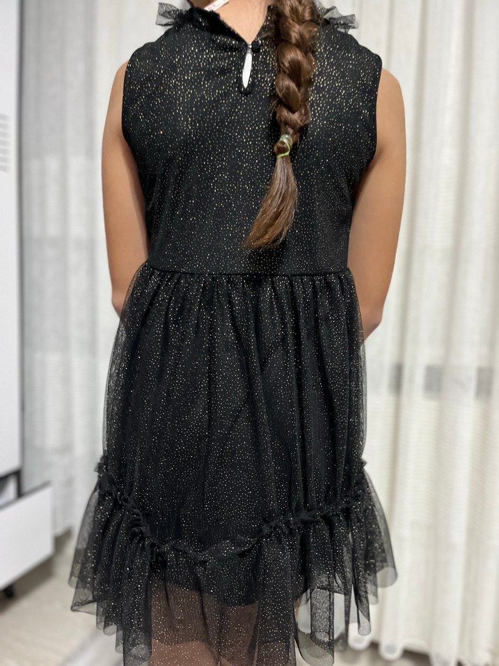 Kız Çocuk Siyah Fırfırlı Strappy Goth Elbise - Görsel 3