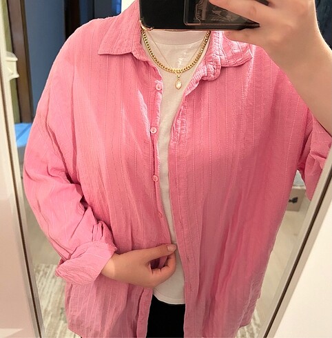 Pembe oversize gömlek