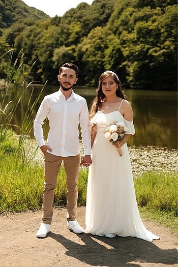 Trendyol & Milla Beyaz nikah/dış cekim elbisesj