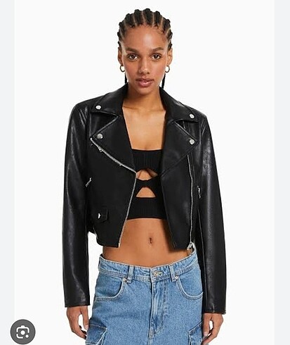 xs Beden siyah Renk bershka deri mont