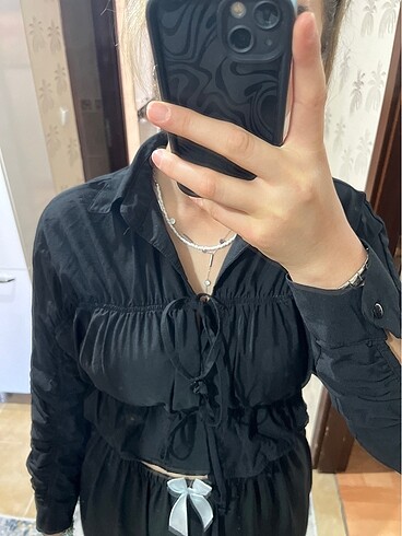 40 Beden siyah Renk Crop gömlek