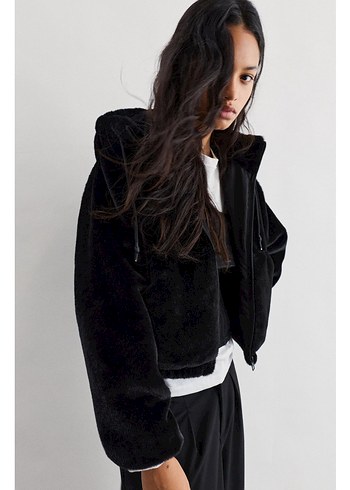 Pull and Bear Siyah Kapüşonlu Ceket - Görsel 2