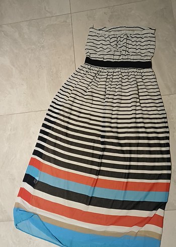 Çizgili Pamuklu Salaş Uzun Elbise - Görsel 4