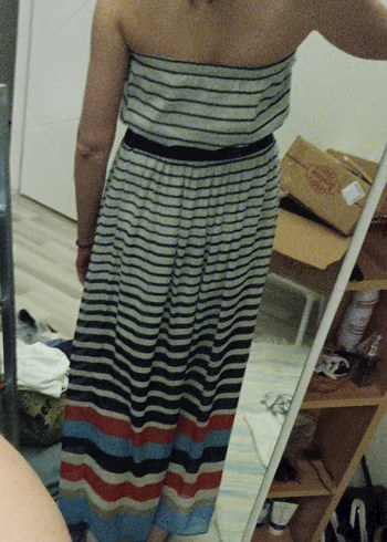 Çizgili Pamuklu Salaş Uzun Elbise - Görsel 2