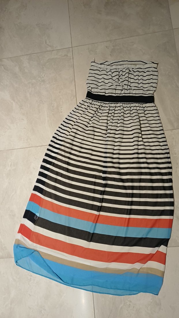 Çizgili Pamuklu Salaş Uzun Elbise - Görsel 4