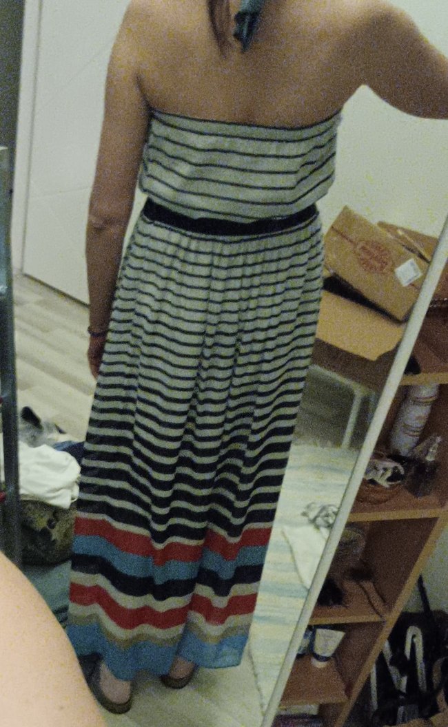 Çizgili Pamuklu Salaş Uzun Elbise - Görsel 2