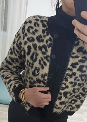 Kahverengi Leopar Desenli Kadın Hırka - Görsel 3