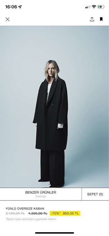 Zara Zara oversize yünlü kaban yeni etiketli yeni sezon