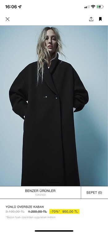 Zara oversize yünlü kaban yeni etiketli yeni sezon