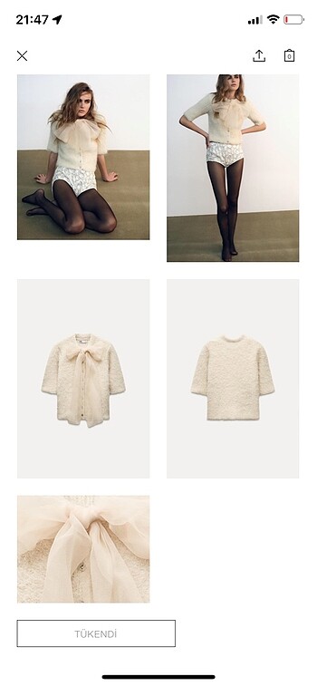 Zara Zara organze fiyonk detaylı hırka