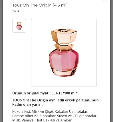 Tous Oh parfüm deneme ürünü 5 ml muhteşem bi kokusu var