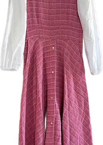 Pembe Düğmeli Uzun Tüvit Elbise