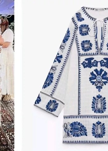 Zara Bohem Mavi Cicekli Uzun Kollu Tunik