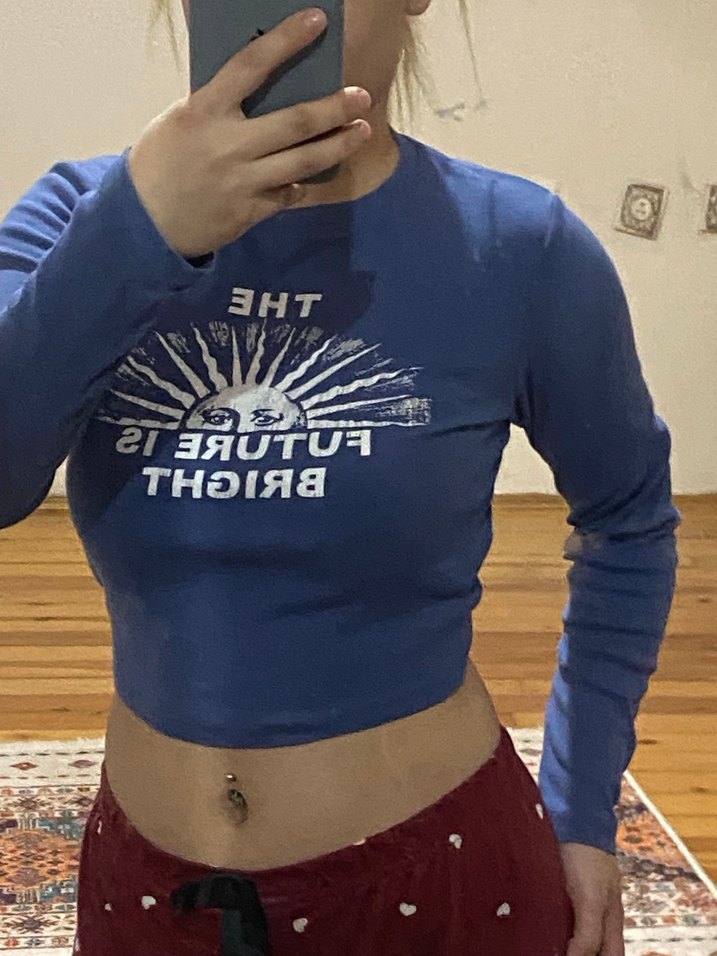 Mavi Baskılı Uzun Kollu Hamile Tişörtü - Görsel 2