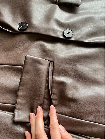 xs Beden kahverengi Renk Suni Deri Blazer Ceket