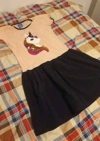 Kız Çocuk Kahverengi Kısa Kollu Triko Elbise - Görsel 3