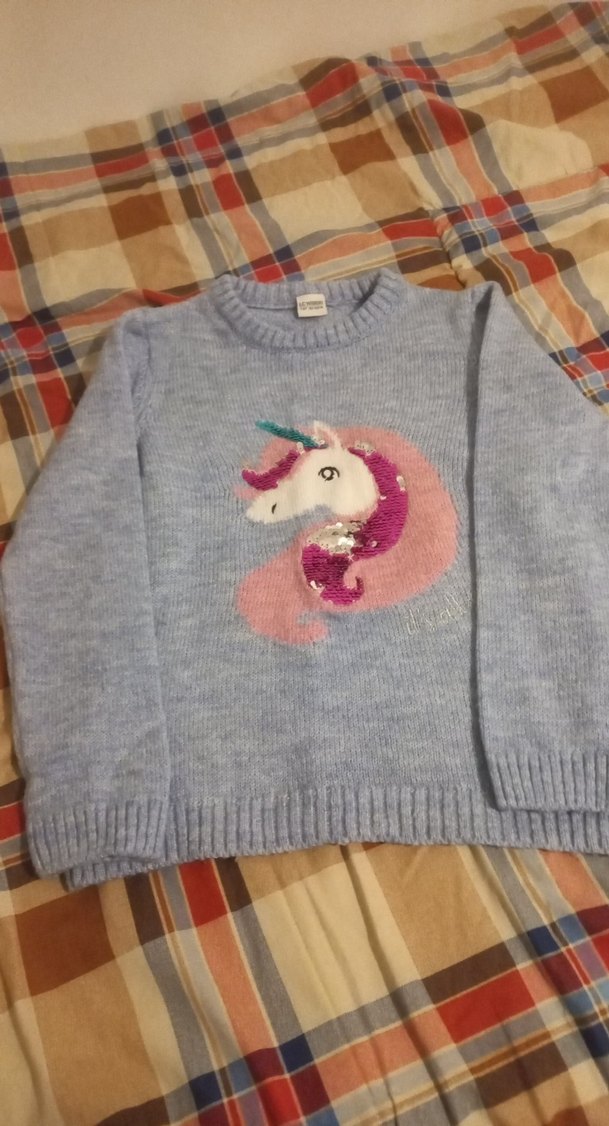 Kız Çocuk Unicorn Desenli Triko Sweatshirt - Görsel 5
