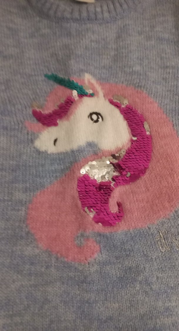 Kız Çocuk Unicorn Desenli Triko Sweatshirt - Görsel 3
