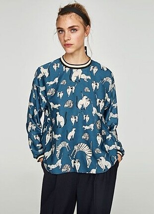 Zara kedili gömlek bluz