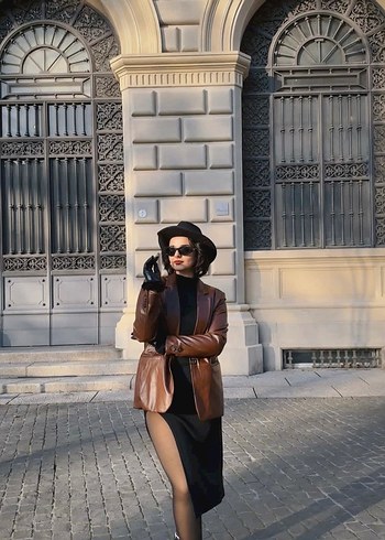 Kahverengi Deri Kadın Ceket - Görsel 2