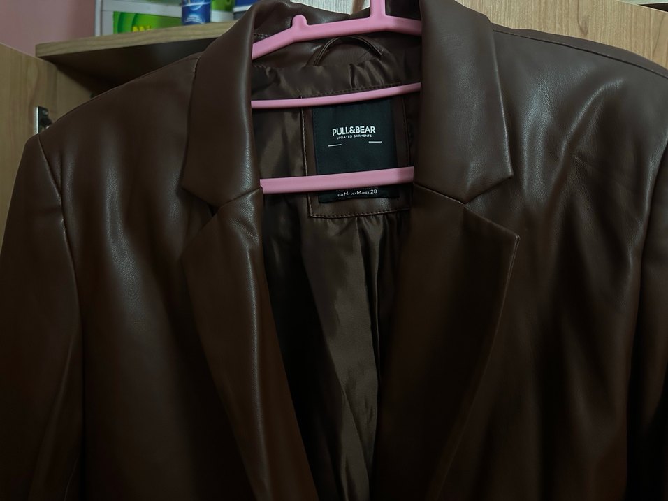 Kahverengi Deri Kadın Ceket - Görsel 4