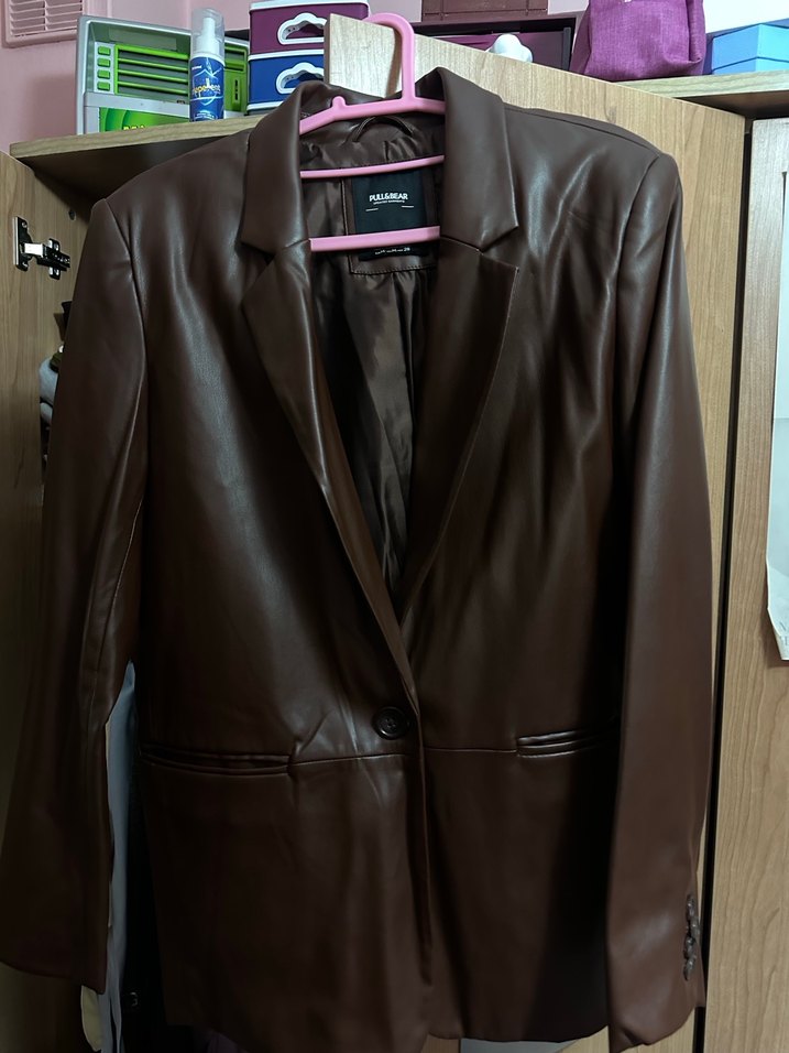 Kahverengi Deri Kadın Ceket - Görsel 3