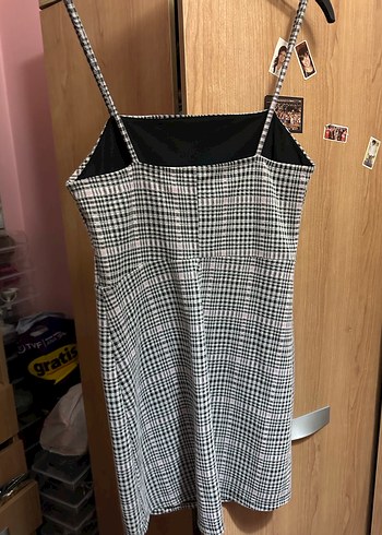 Gri Kareli Mini Elbise - Görsel 4