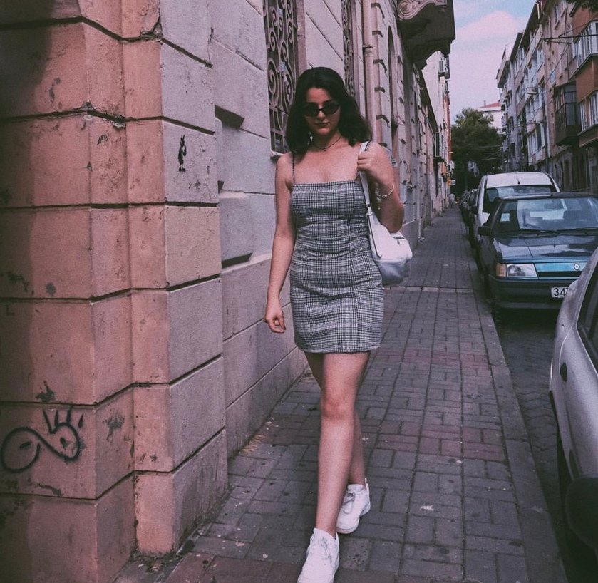 Gri Kareli Mini Elbise - Görsel 2