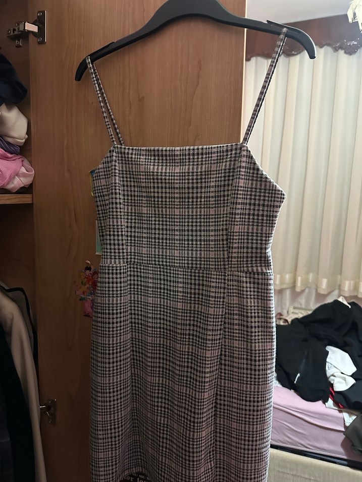 Gri Kareli Mini Elbise - Görsel 3