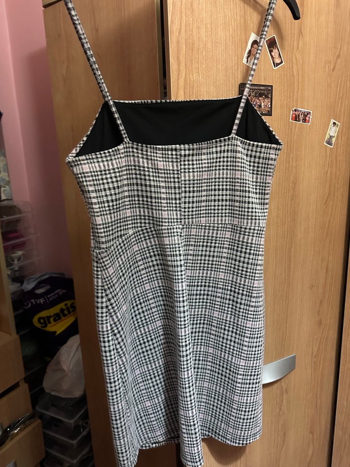 Gri Kareli Mini Elbise - Görsel 4