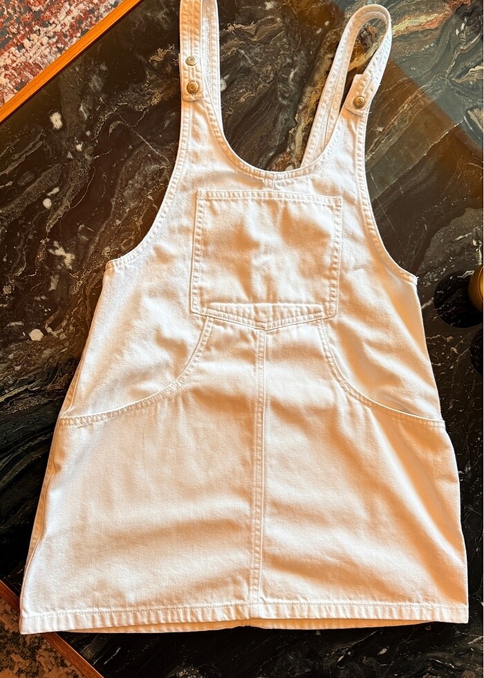 pull and bear beyaz kot salopet elbise - Görsel 2