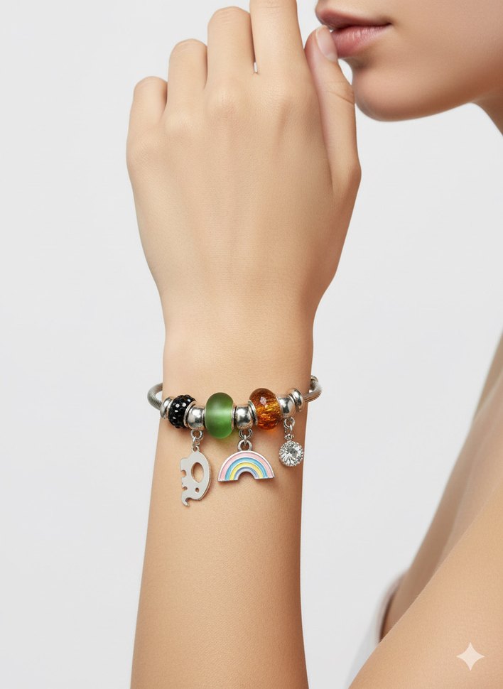 Pandora tarzı charmlı çelik bileklik - Görsel 2