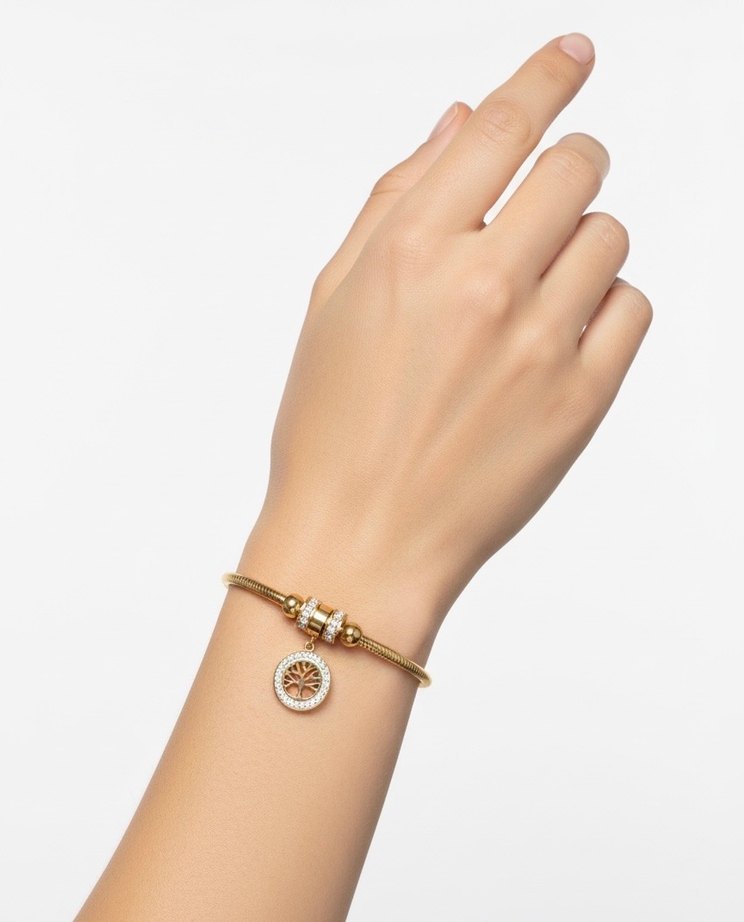 Charmlı Çelik Altın Renkli Kadın Bileklik - Görsel 2