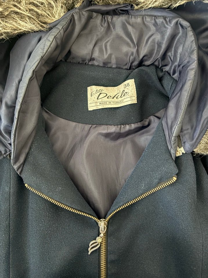 Kadın lacivert Uzun Kürklü mont - Görsel 4