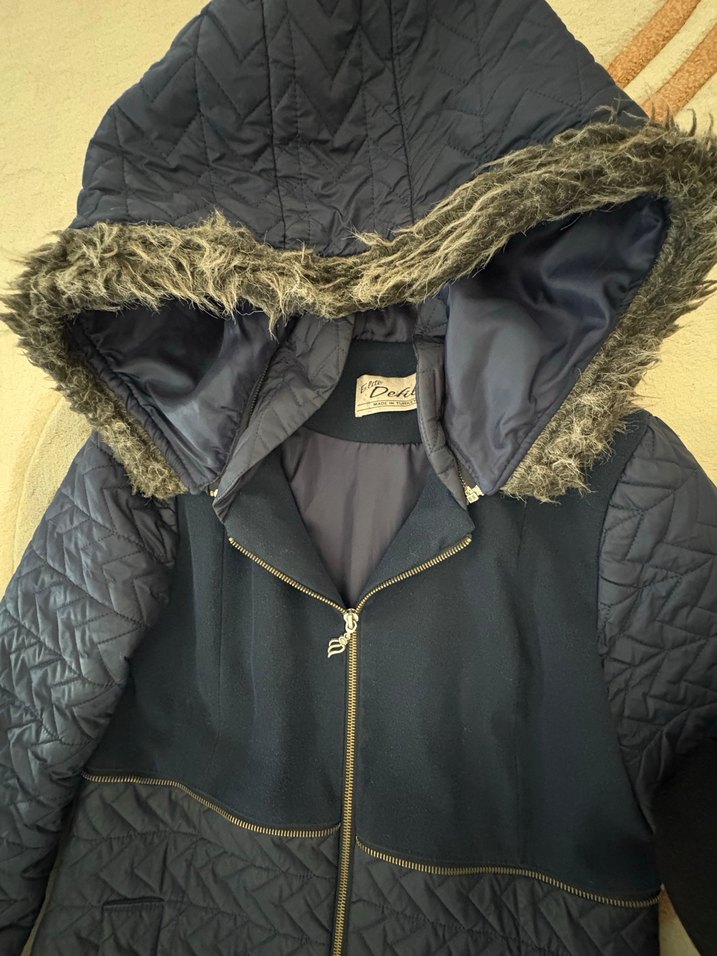 Kadın lacivert Uzun Kürklü mont - Görsel 3