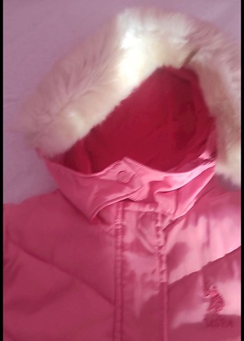 U.S. Polo Kız Çocuk Parlak Pembe Kürklü Mont - Görsel 3