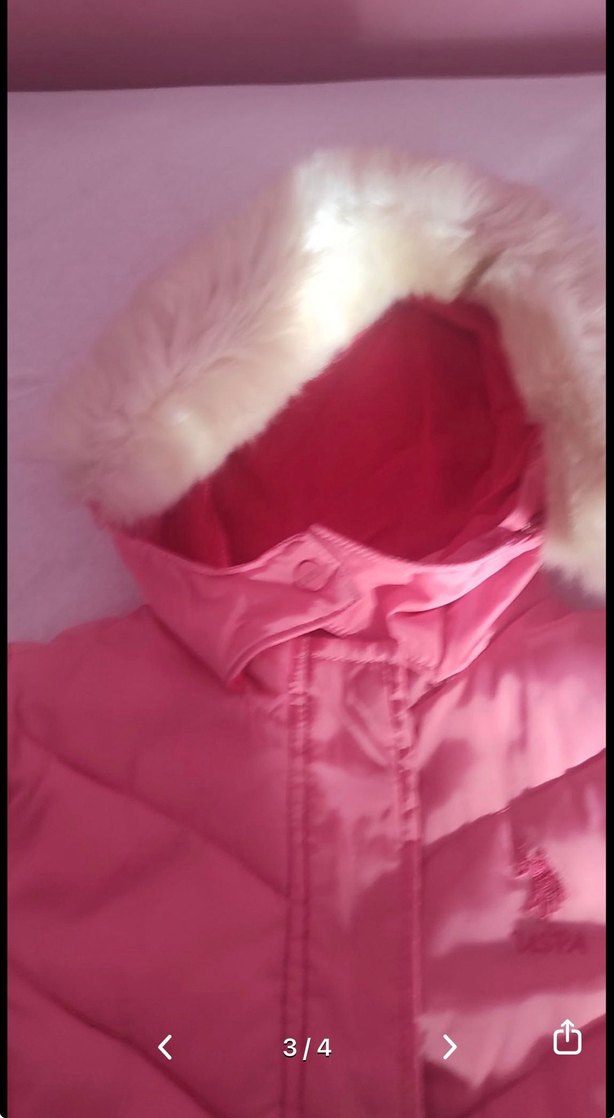 U.S. Polo Kız Çocuk Parlak Pembe Kürklü Mont - Görsel 3