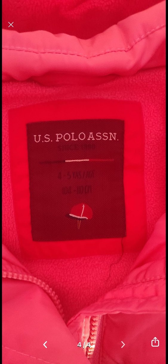 U.S. Polo Kız Çocuk Parlak Pembe Kürklü Mont - Görsel 4