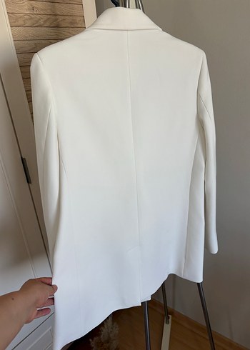 l Beden Düğmeli Beyaz Kadın Blazer Ceket