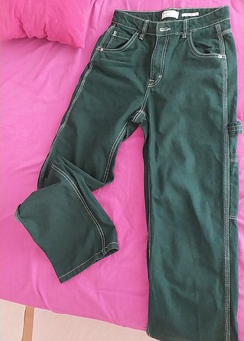 Kadın Koyu Yeşil Loose Fit Denim Jean