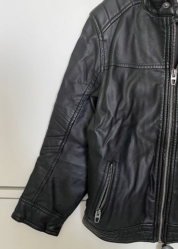 Siyah Deri Fermuarlı Biker Ceket - Görsel 3