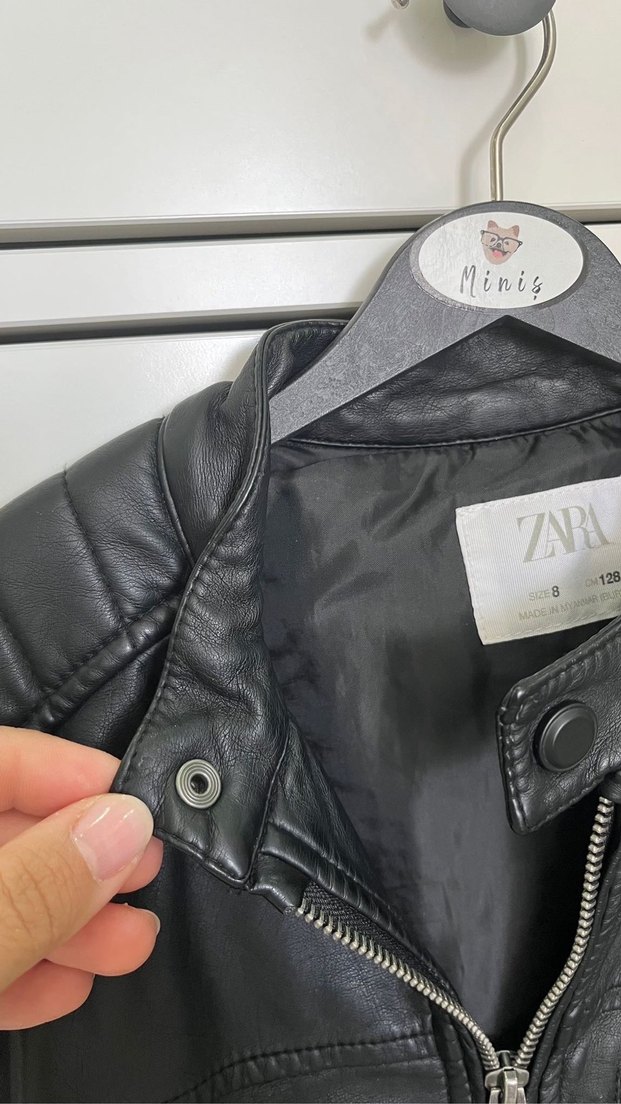 Siyah Deri Fermuarlı Biker Ceket - Görsel 4