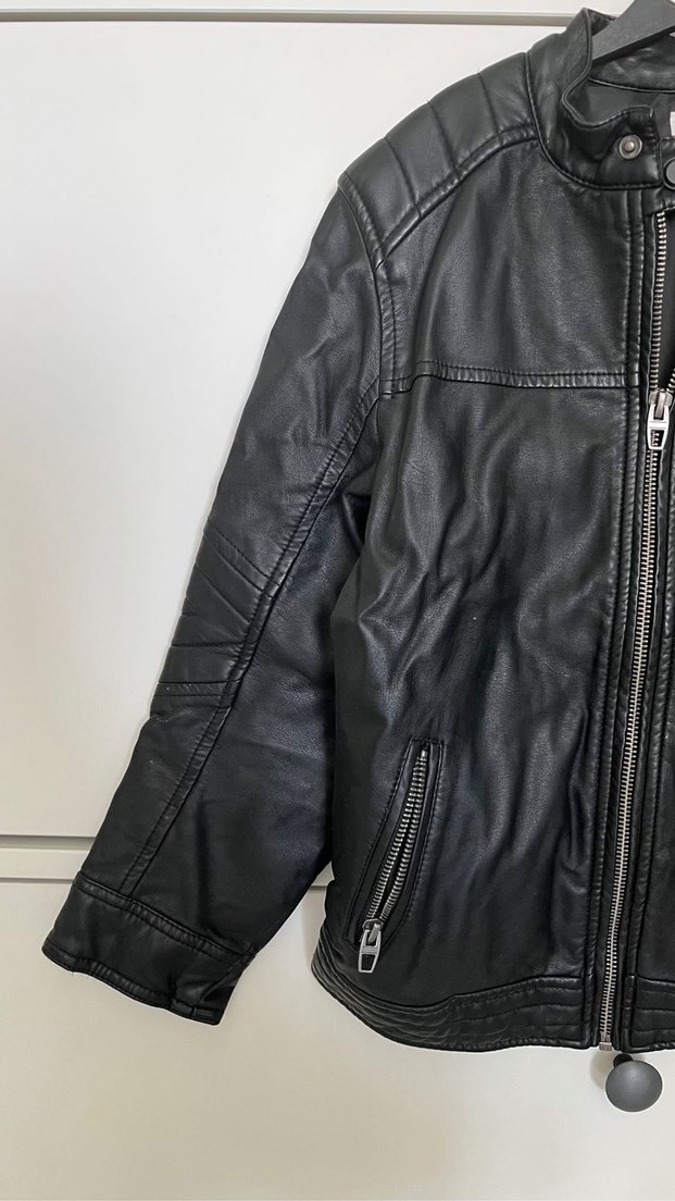 Siyah Deri Fermuarlı Biker Ceket - Görsel 3