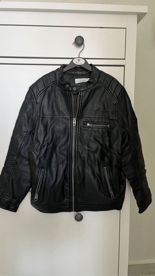 Siyah Deri Fermuarlı Biker Ceket - Görsel 2